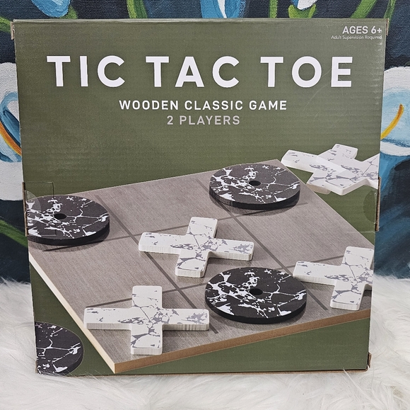 Tik Tac Toe Wooden Classic Game Marble Design On The X'S And O'S - Picture 2 of 2